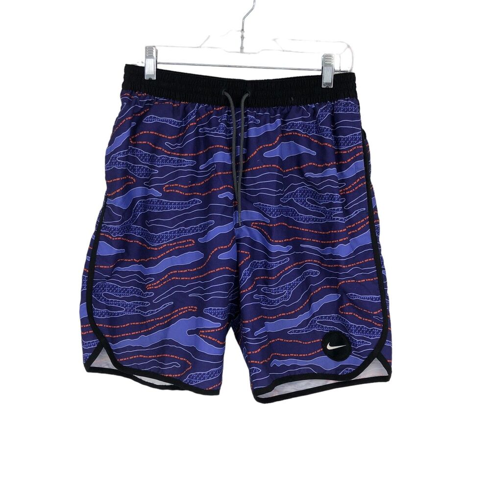 Vtg NIKE Swim Trunks ABSTRACT JUST DO IT Purple & Black Size Large